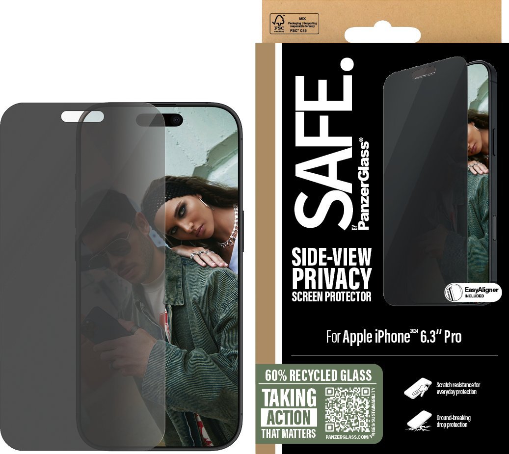 Заштитно стакло PanzerGlass SAFE Privacy, iPhone 16 Pro, Ultra-Wide Fit, проѕирно