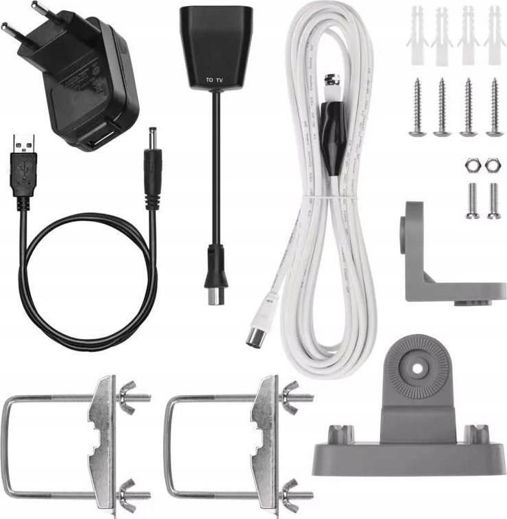 Antena e jashtme EMOS VILLAGE FLIPP V200, DVB T2, DAB, filtër LTE 4G 5G, gri