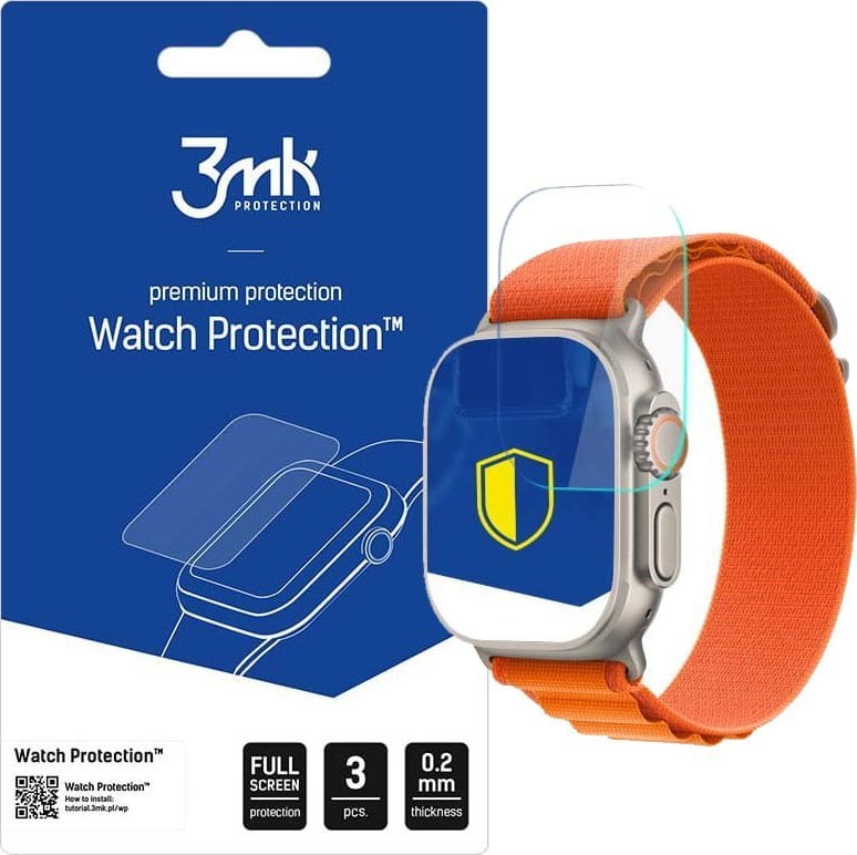 Xham mbrojtës 3MK FlexibleGlass për Apple Watch Ultra, hibrid, transparent