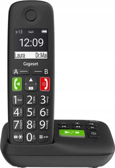 Telefon fiks me kabllo Gigaset E290A, sekretari digjitale, ekran i madh, i zi