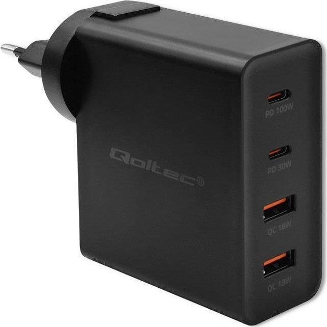 Karikues GaN Qoltec Charger Power Pro, 130W, 2x USB C 2x USB A, i zi