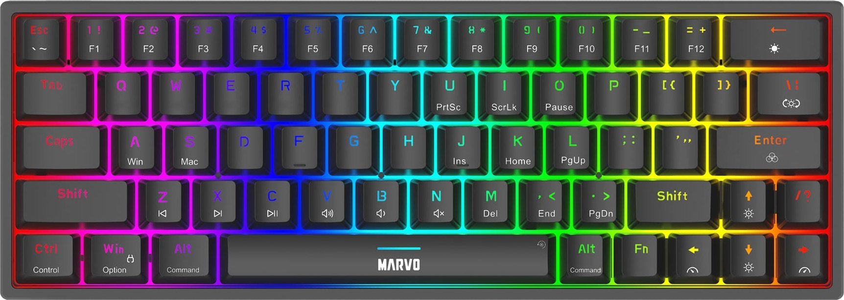Tastierë gaming Marvo SHOGO 63, mekanike, me kabllo USB, me ndriçim RGB, e zezë