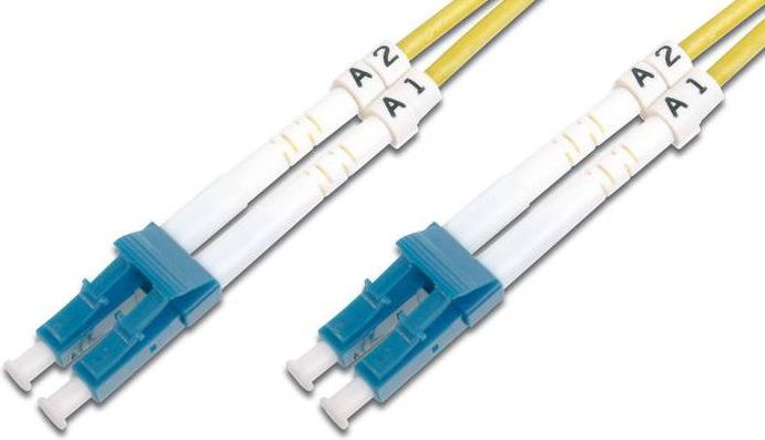Kabllo patchcord Digitus me fibër optike, LC-LC, SM, 09/125, OS2, 1m, e verdhë