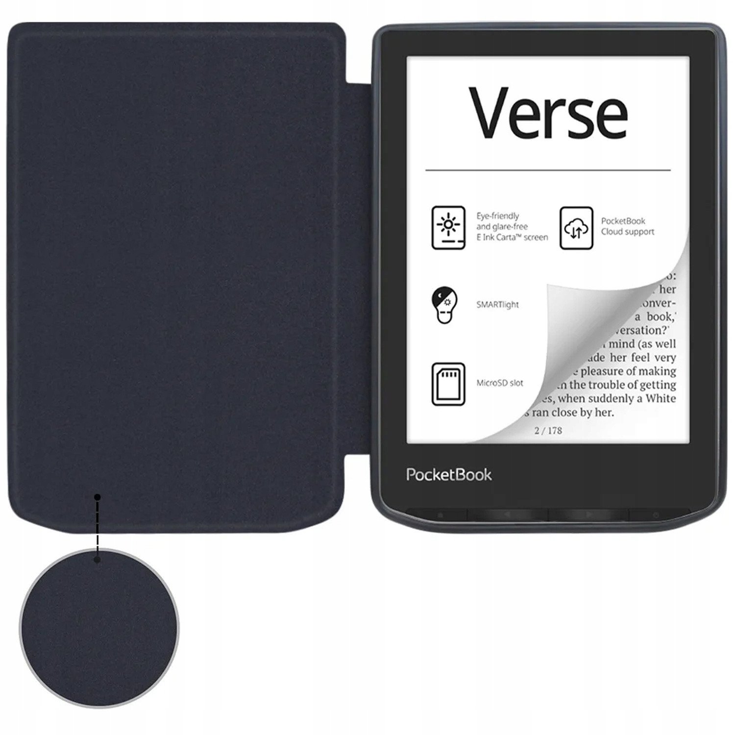 Këllëf smart për eBook PocketBook Verse 629 Verse Pro 634 GoBook 2.0, plastik, mbyllje magnetike, i zi