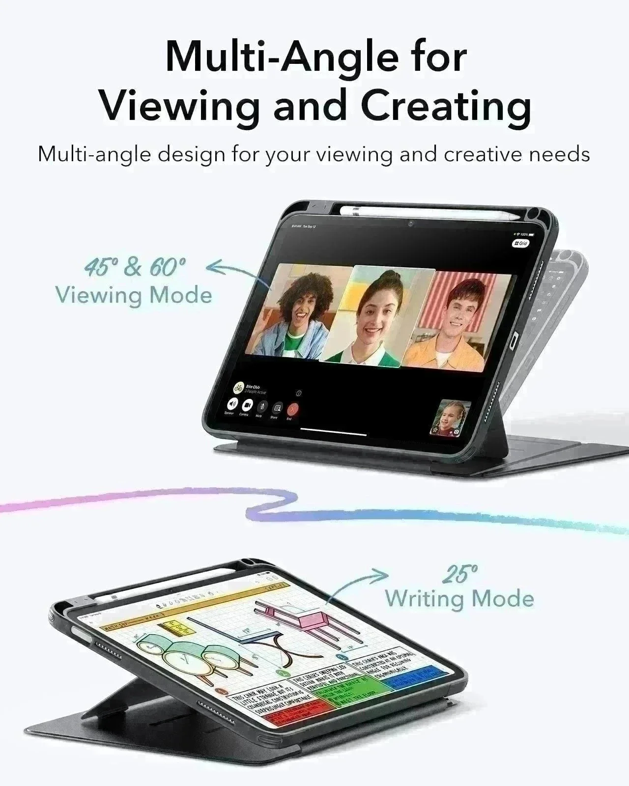 Mbrojtëse ESR Flip Magnetic Case me mbajtëse lapsi për iPad 10/11(A16), e zezë