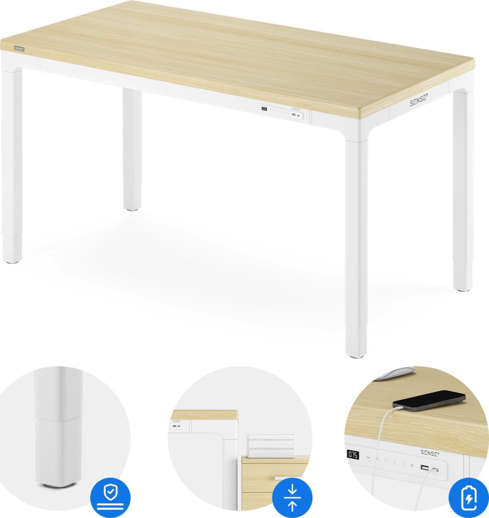 Tavolinë SENSE7 MANMA, 160cm x 80cm, e bardhë/ druri