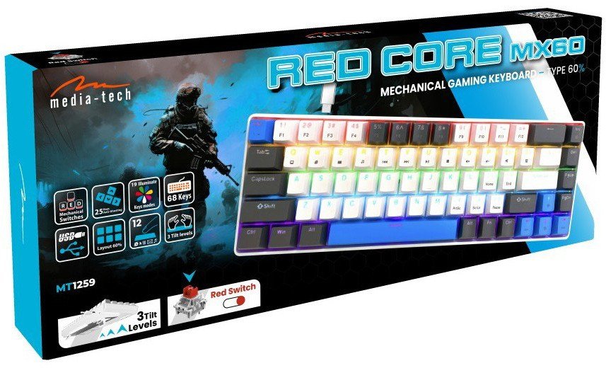 Механичка тастатура RED CORE MX60 MT1259, 60%, CHERRY MX Red, со RGB осветлување