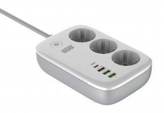 Shirit kontakti Newell Power Office WiFi, 3 presa 230V, 4 porta USB PD 30W QC 3.0, i bardhë