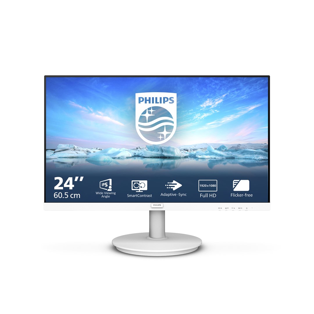 Монитор Philips V Line, 23.8", 1920 x 1080, 75 Hz, i bardhë