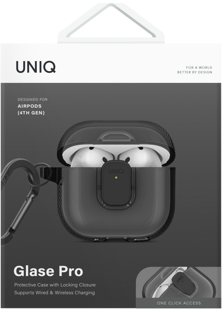 Mbulesë Uniq Glase Pro për AirPods 4, TPU, me kapak karikimi, gri