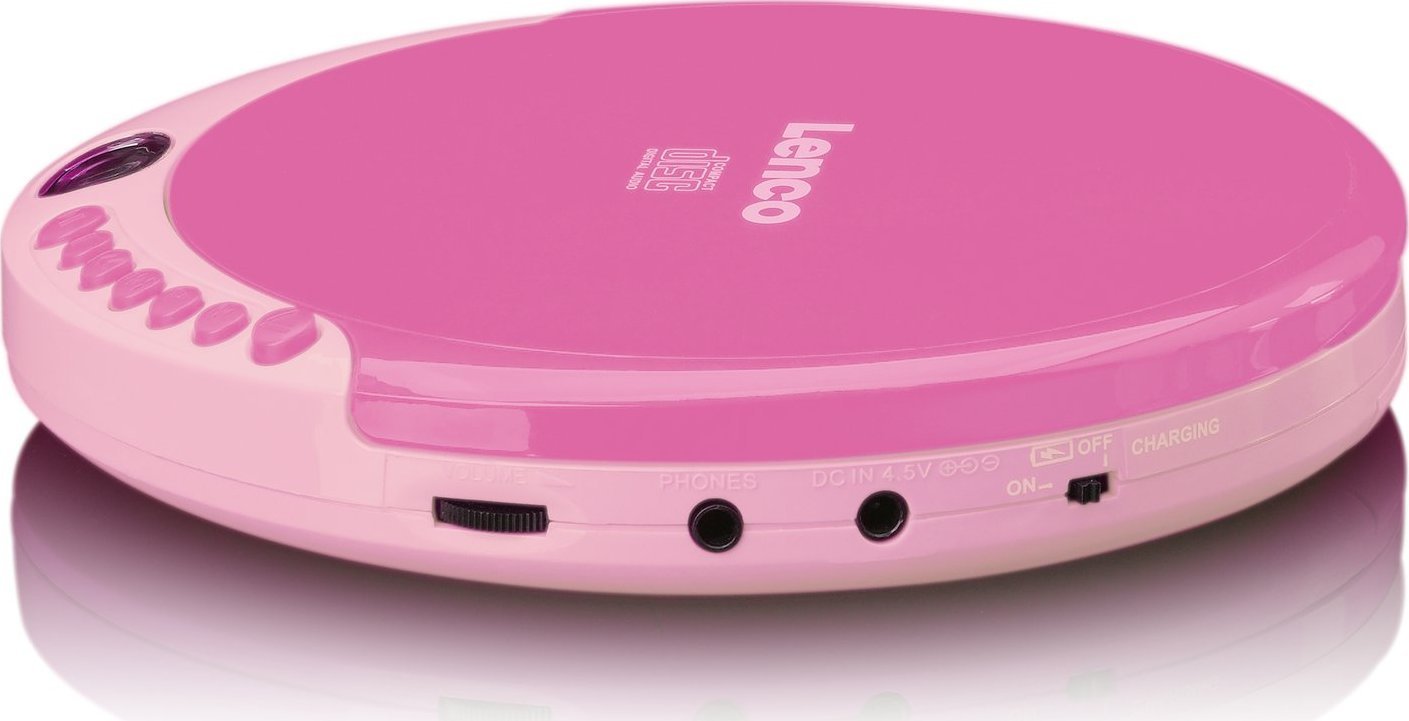 Пренослив CD плеер Lenco CD-011, LCD екран, приклучок 3.5 mm, розова боја