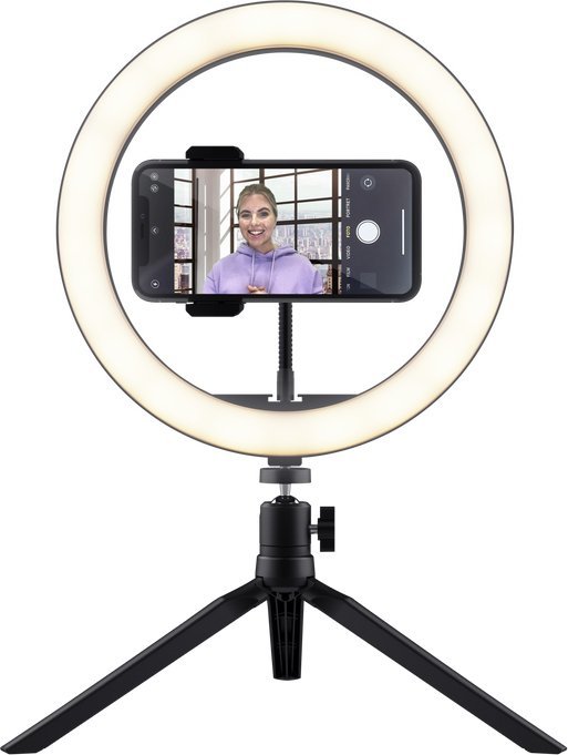 Dritë ring LED Trust Maku+ 2in1 24881, 10", tripod, e bardhë