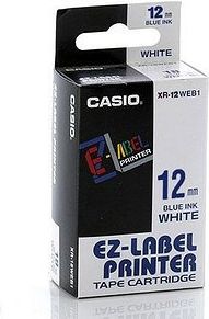 Kasetë etiketuese Casio XR-12WEB1, 12 mm × 8 m, tekst blu në sfond të bardhë