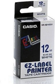 Kasetë etiketuese Casio XR-12WEB1, 12 mm × 8 m, tekst blu në sfond të bardhë