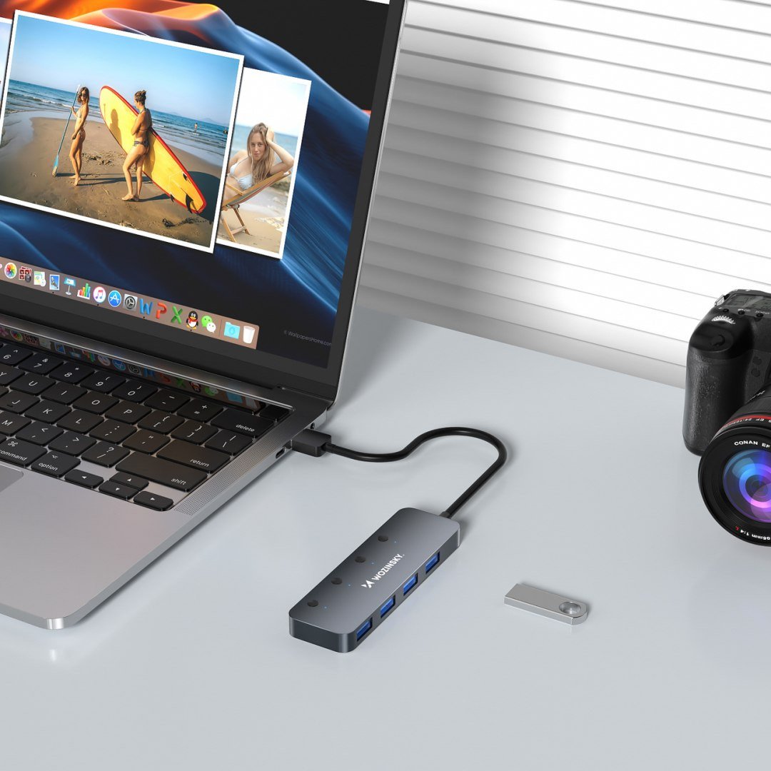 USB hub Wozinsky WHS080YSS, 4x USB A 3.0, alumini, gri