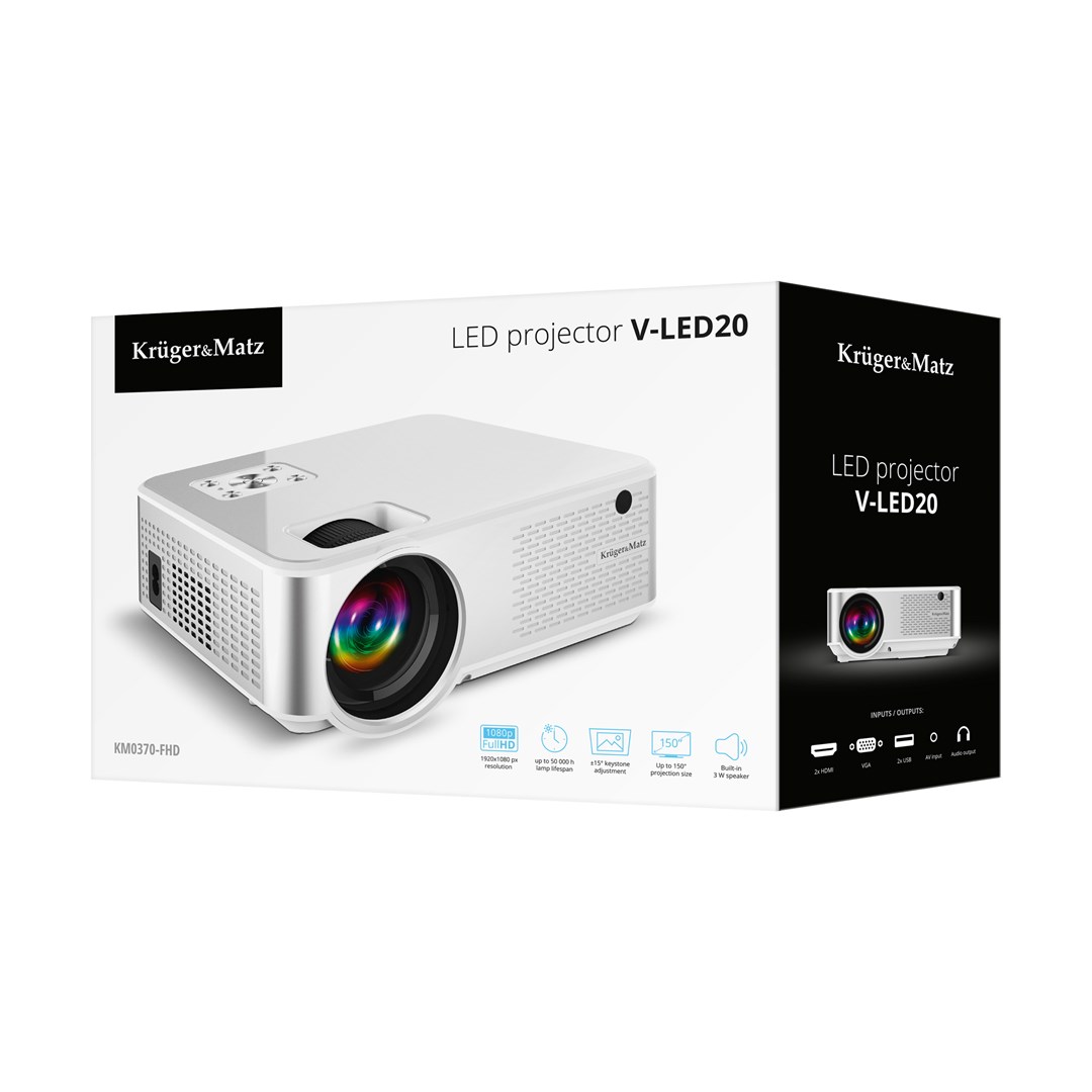 Projektor Kruger & Matz V-LED20 LED FullHD, 1080p, i bardhë