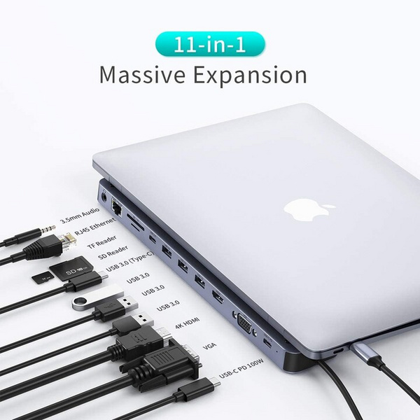 Hub multifunksional Choetech HUB-M20, USB-C, 3x USB-A 3.0, HDMI 4K, VGA, PD 100W, RJ45, jack, lexues i kartës
