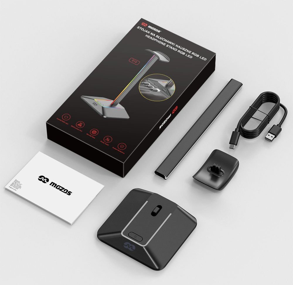 Држач за слушалки Mozos, RGB, пластика, Црна
