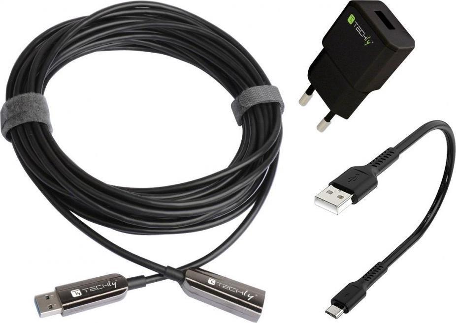 Kabllo aktive USB TECHly, USB 3.0 në 2x USB 3.0 dhe Micro USB, 20m, e zezë