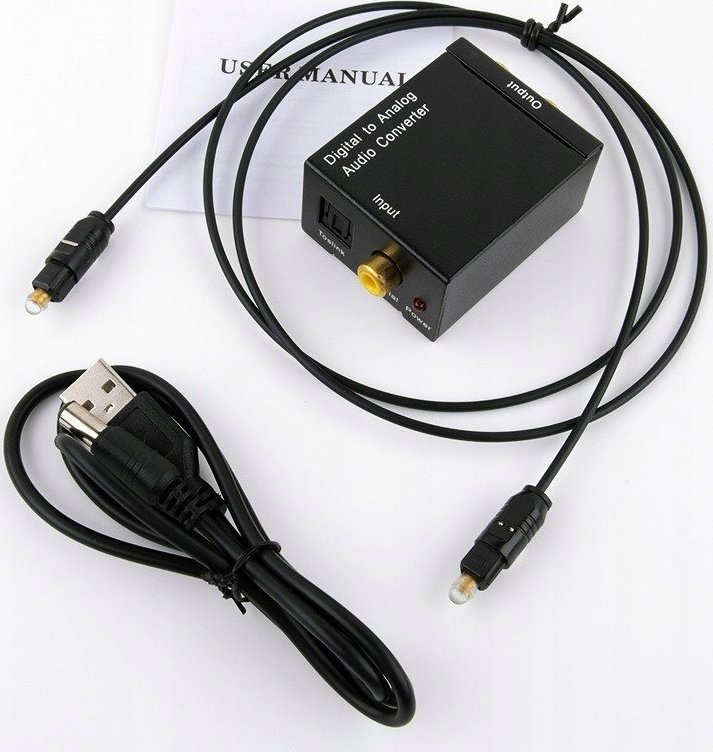Konvertues audio Mozos VICTOR-2, Toslink/SPDIF në 2x RCA, me adaptor, i zi