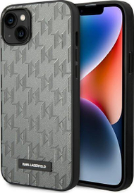 Mbështjellës telefoni Karl Lagerfeld Saffiano Mono Metal Logo për iPhone 14 Plus 6.7", hardcase, gri