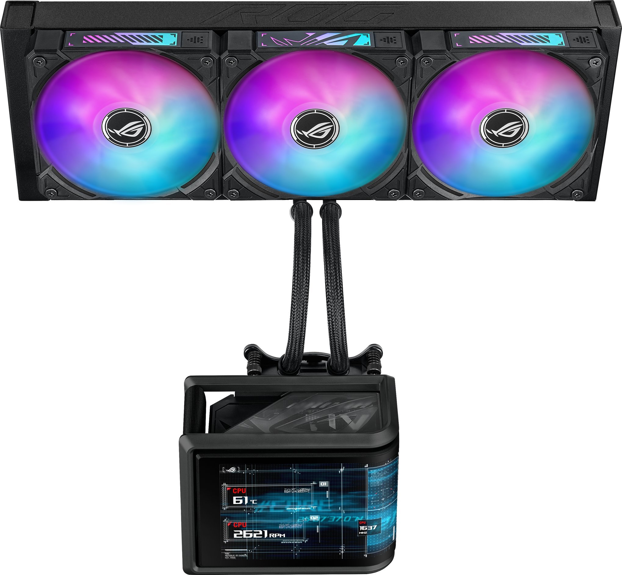 Ftohës likuid AIO për procesor ASUS ROG Ryuo IV SLC 360 ARGB, 360mm, ekran 6.67" AMOLED, i zi