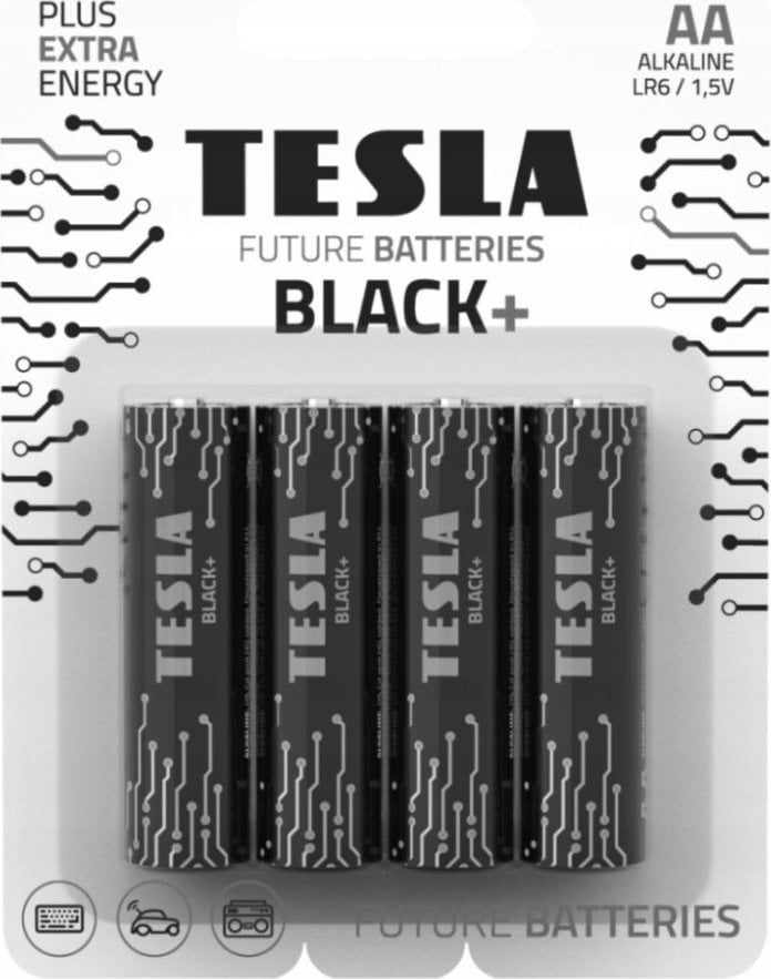 Bateri alkaline Tesla BLACK+ R6 AA, 1.5V, paketim 4 copë