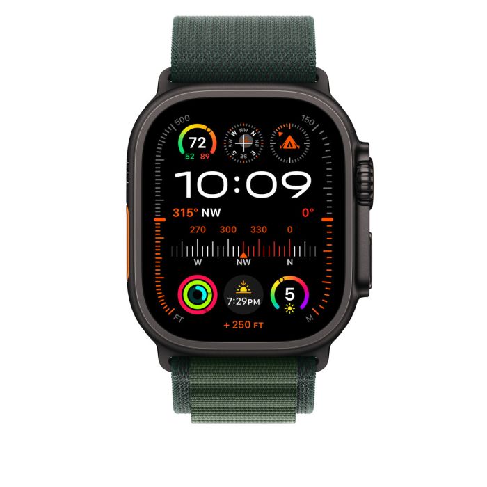 Apple Watch 49mm Loop, Dark Green Alpine Loop, Black Titanium Finish, M