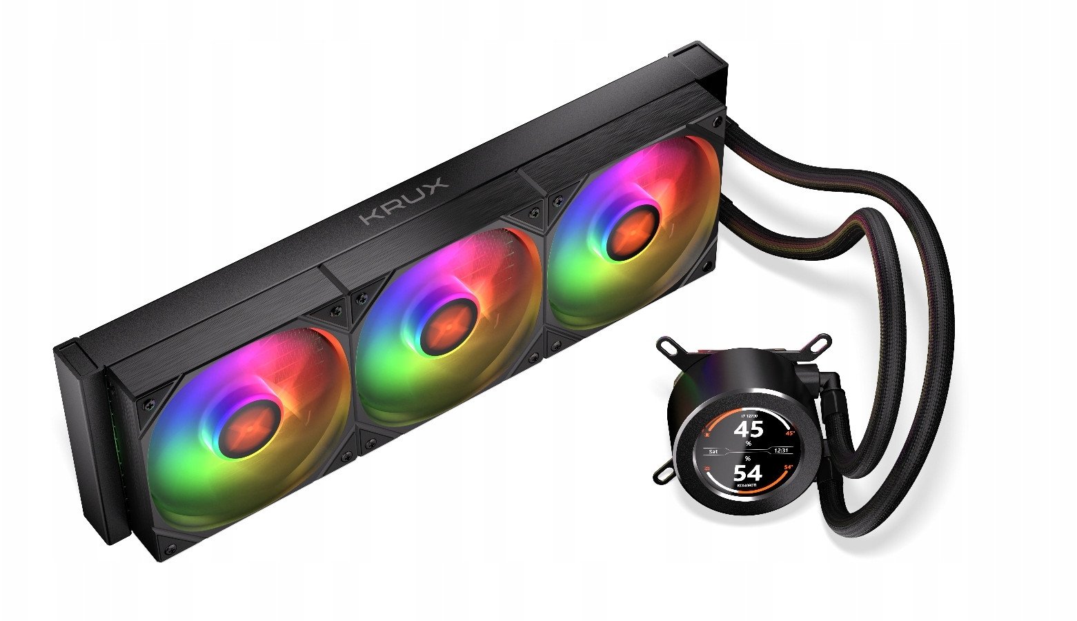 Ftohës uji për procesor Krux HydroGlance 360 LCD, radiator 360mm, ARGB, i zi