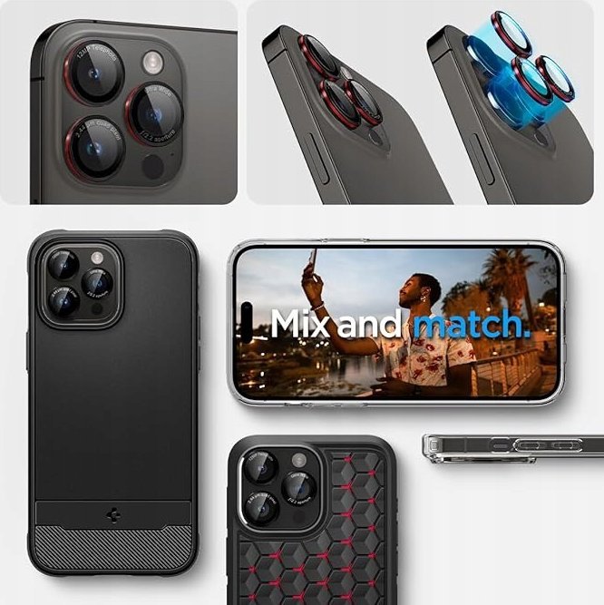 Xham mbrojtës lente kamere Spigen Glass TR EZ Fit Optik Pro, set 2 copë, për iPhone 14 15 16 Pro Pro Max, transparent