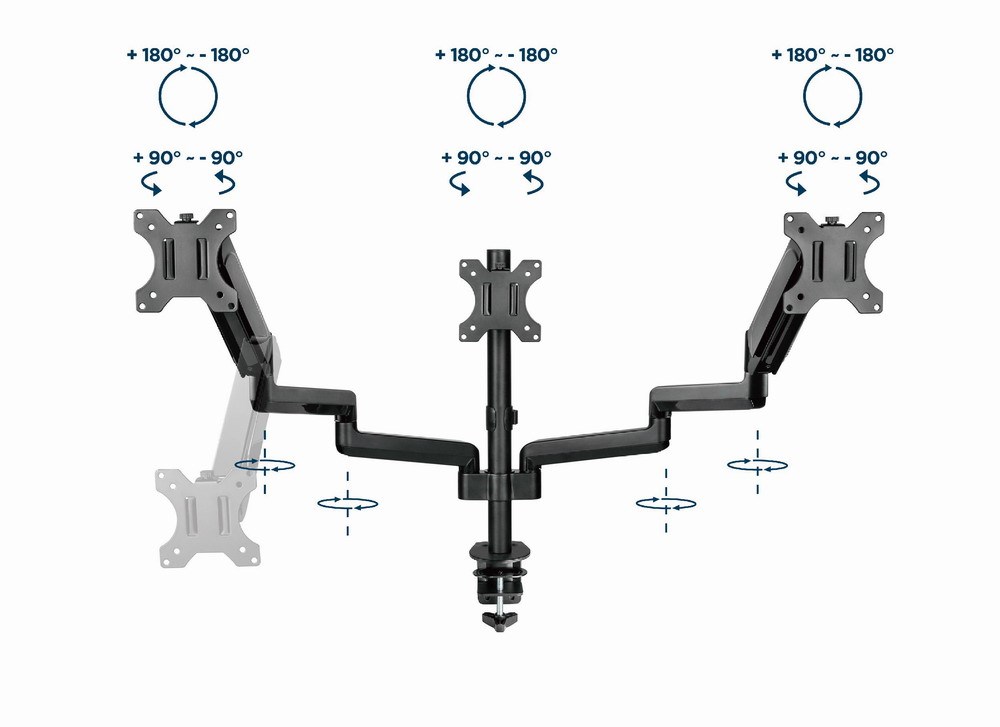 Mbajtëse tavoline për tre monitorë Gembird MA-DA3-01, 17-27", 7kg, e zezë