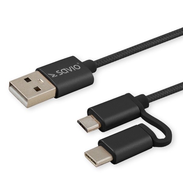 Kabllo Savio, USB A / USB C / Micro-USB A, 1 m, e zezë