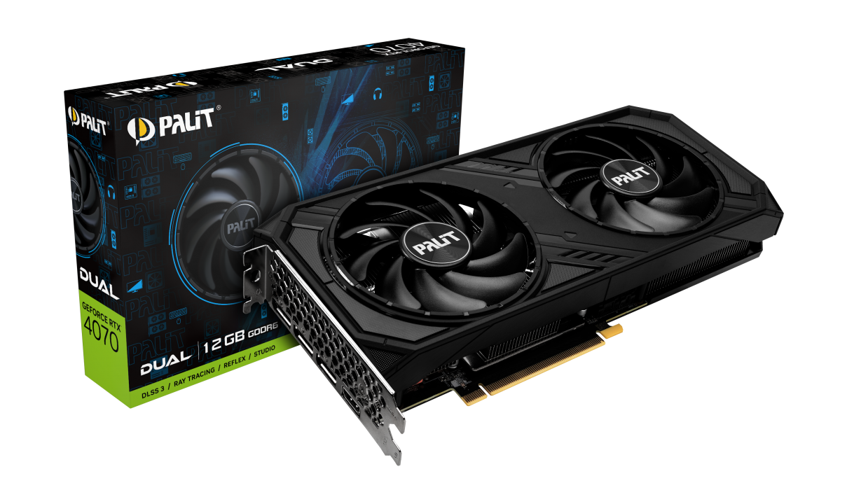 Kartë grafike Palit GeForce RTX 4070 Dual, 12GB GDDR6X, RGB, e zezë