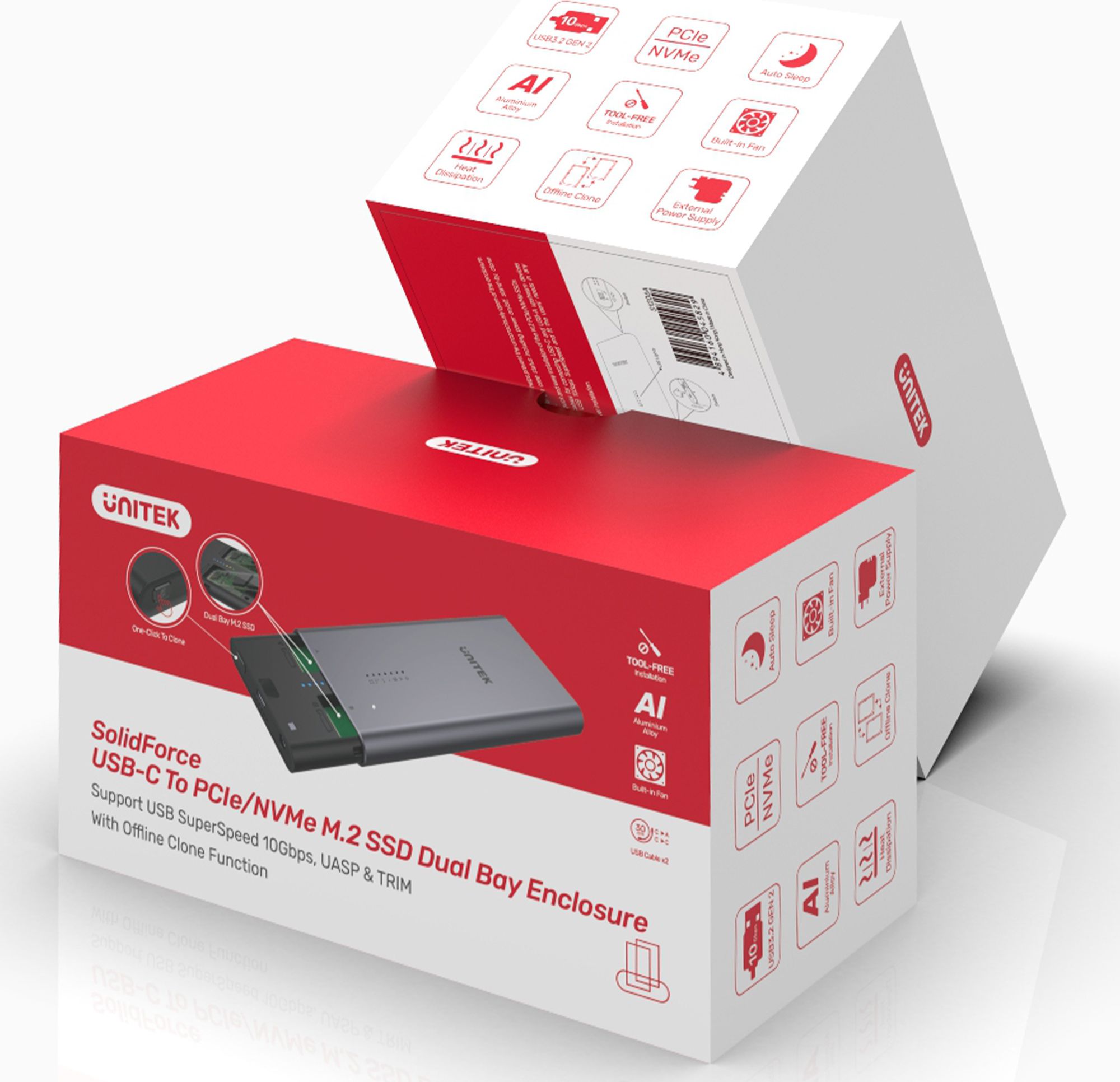Kuti për SSD Unitek S1206A, USB C 3.2 Gen 2, M.2 PCIe NVMe, e hirtë