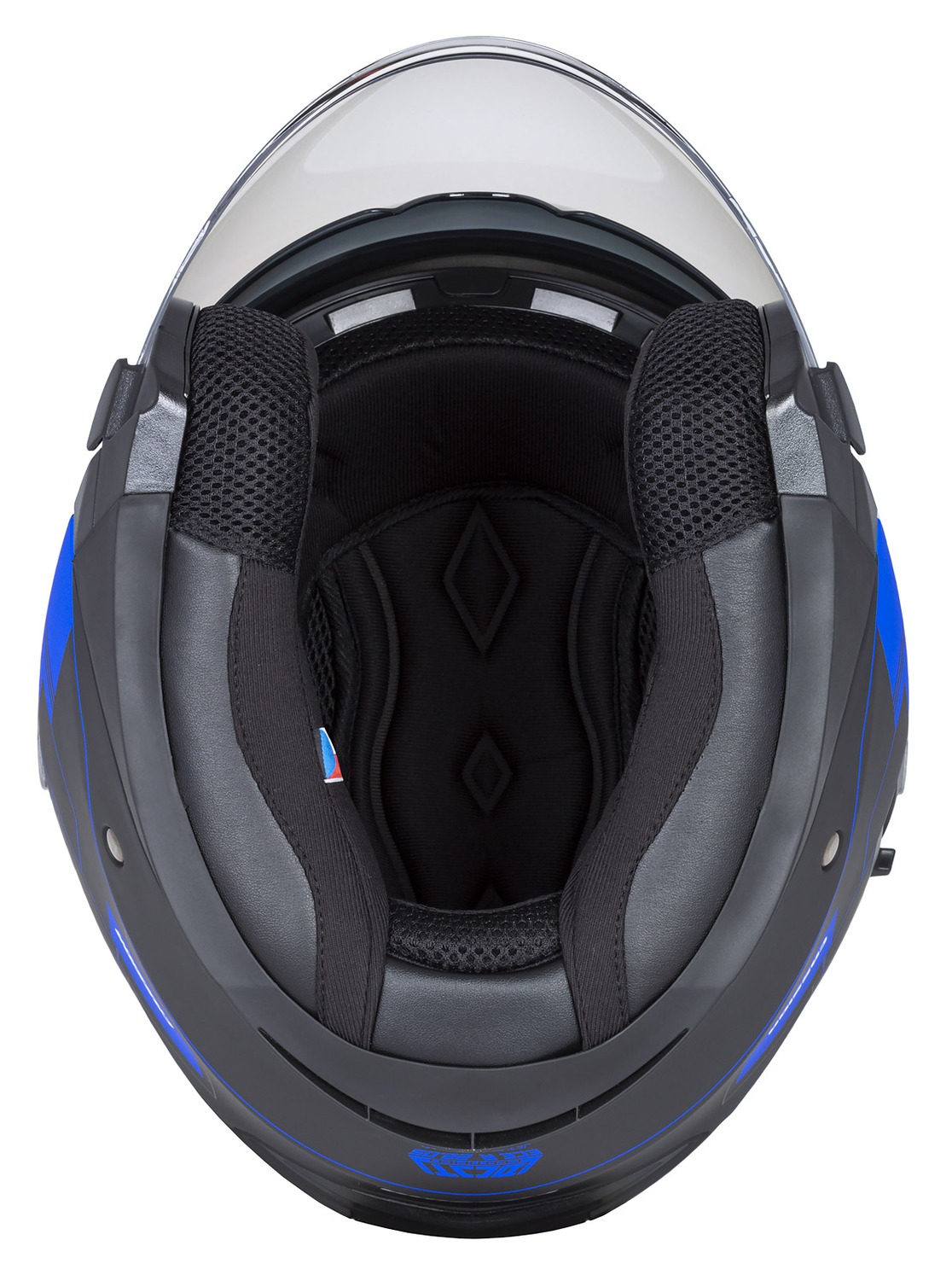 Helmeta jet Cassida Jet Tech RoxoR, polikarbonat, me diellore, e zezë mat me blu gri dhe e bardhë