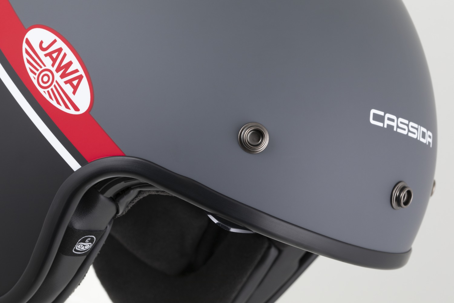 Helmetë moto CASSIDA Oxygen 2.0 Jawa OHC, vizor dielli, ECE 22.06, gri mat e kuqe e zezë e bardhë