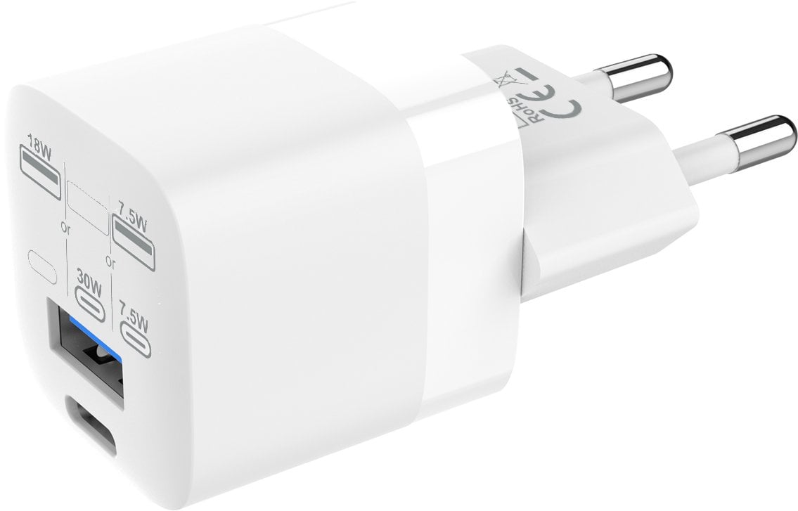 Karikues muri Vision, 30W, USB A dhe USB C, i bardhë