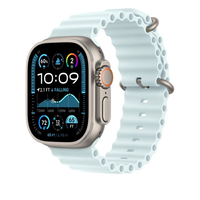 Apple Watch 49mm Band, Ice Blue Ocean Band Extension, Natural Titanium Finish