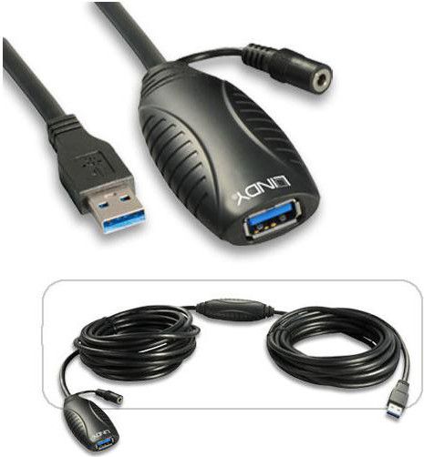 Kabllo Lindy USB-A - USB-A, 10m, e zezë