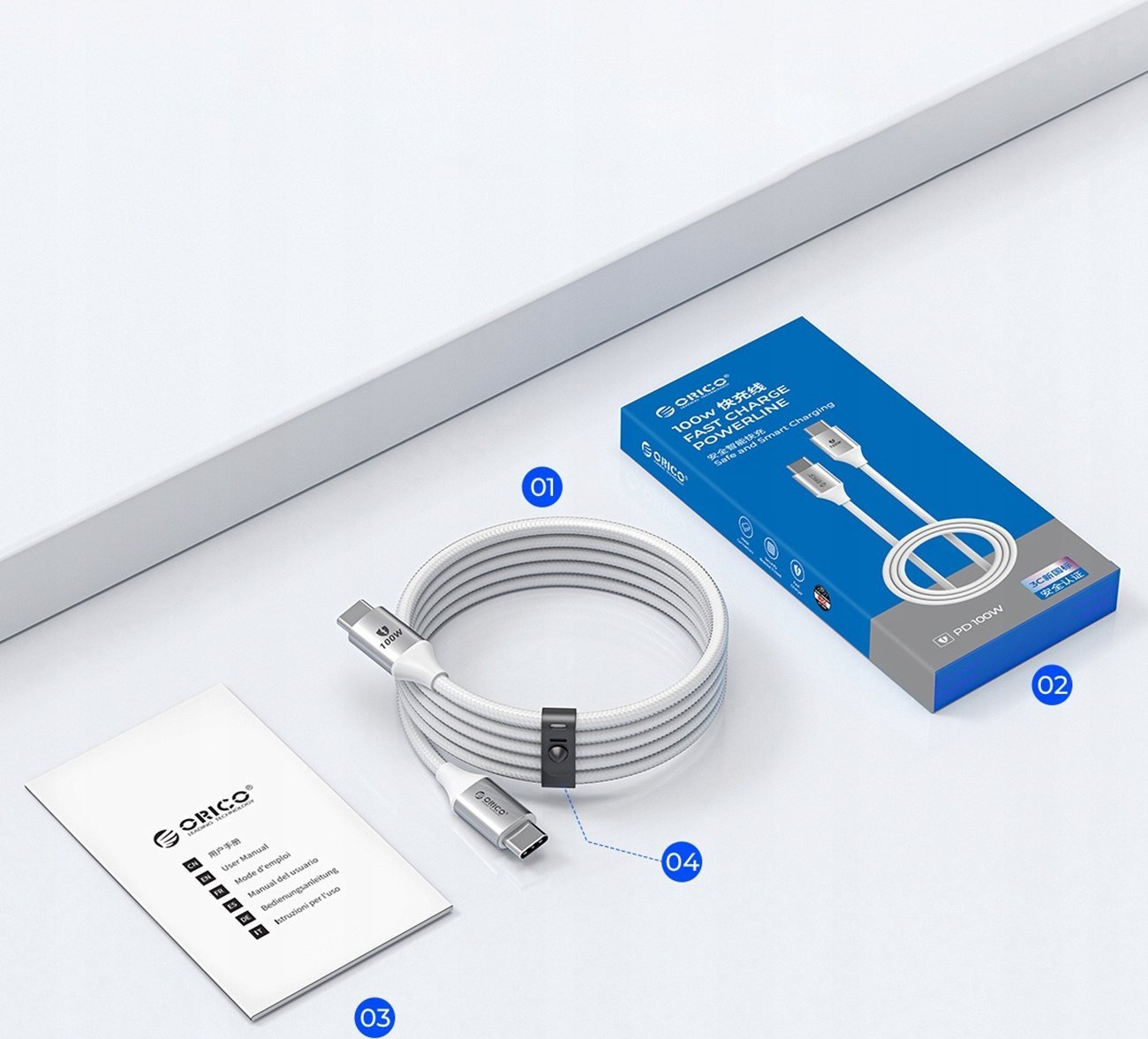 Kабел Orico CDX, USB-C во USB-C, 100W 5A, 1m, црна