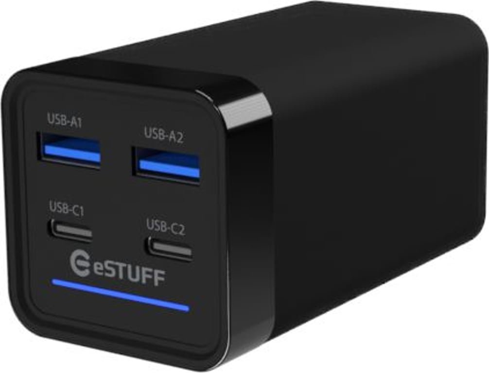 Karikues muri eSTUFF 65W GaN, 4 porta PD, 2x USB C 2x USB A, i bardhë