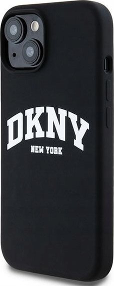 Mbulesë telefoni DKNY Liquid Silicone Arch Logo MagSafe për iPhone 15 Plus, silikon i lëmuar, MagSafe, e zezë