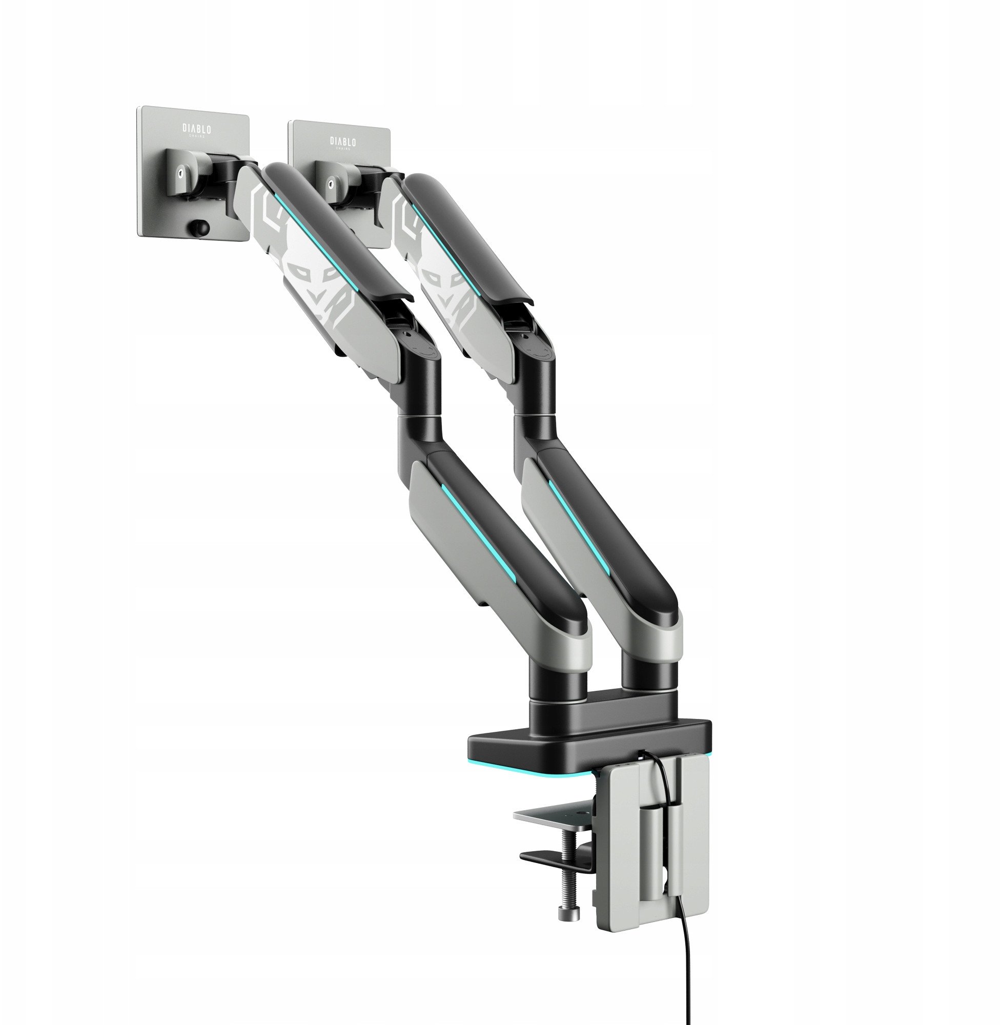 Држач за два монитори Diablo Chairs RGB X-Arm Dual, до 35\", RGB осветлување, сива и црна