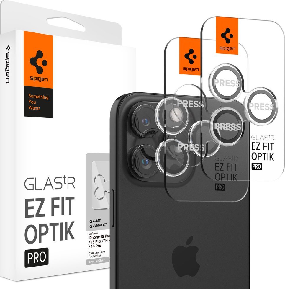 Mbrojtës kamere Spigen Glas.tR Ez Fit Optik Pro, 2 copë, për iPhone 15 Pro 15 Pro Max 14 Pro 14 Pro Max, transparent