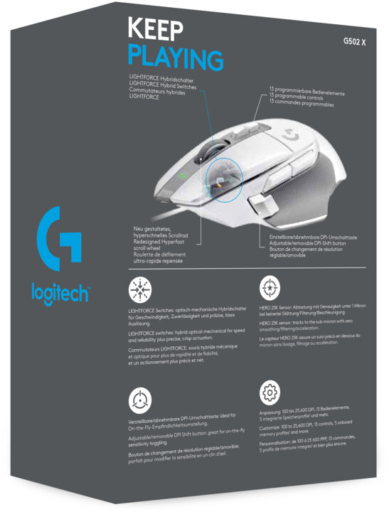 Maus Logitech G502 X, i bardhë