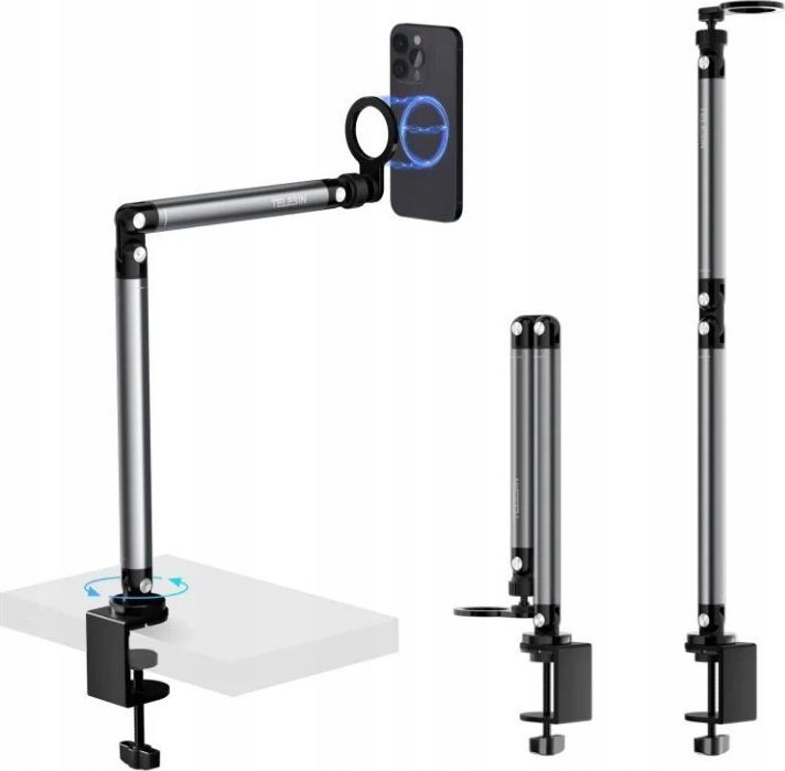 Магнетска држачка за телефон за маса TELESIN, за ајфон MagSafe и андроид, сива