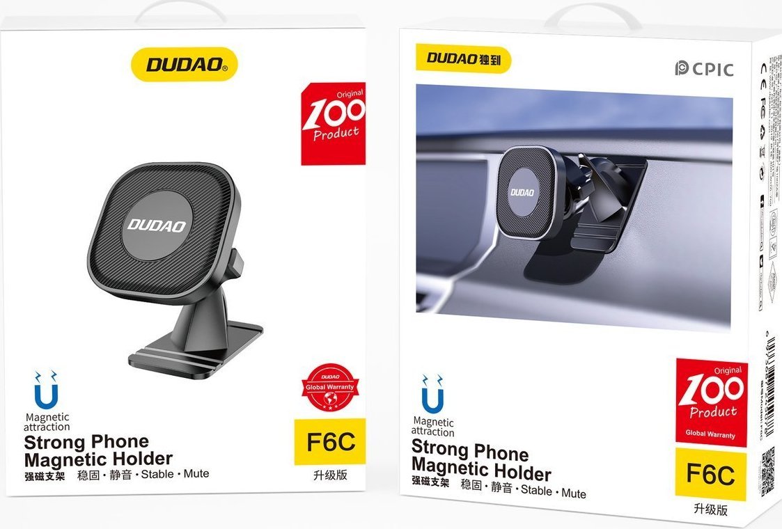 Mbajtëse magnetike veture Dudao F6C, vetëngjitëse për panel, rrotullim 360°, e zezë