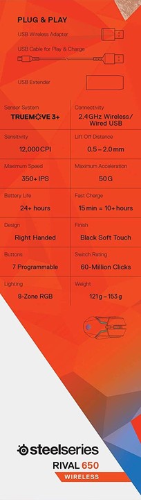 Maus SteelSeries Rival 650 Wireless, i zi