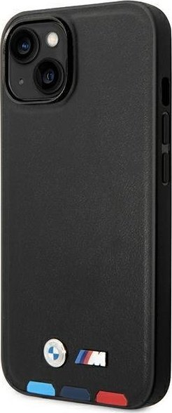 Mbulesë telefoni BMW Leather Stamp Tricolor për iPhone 14 Plus 6.7", lëkurë, e zezë