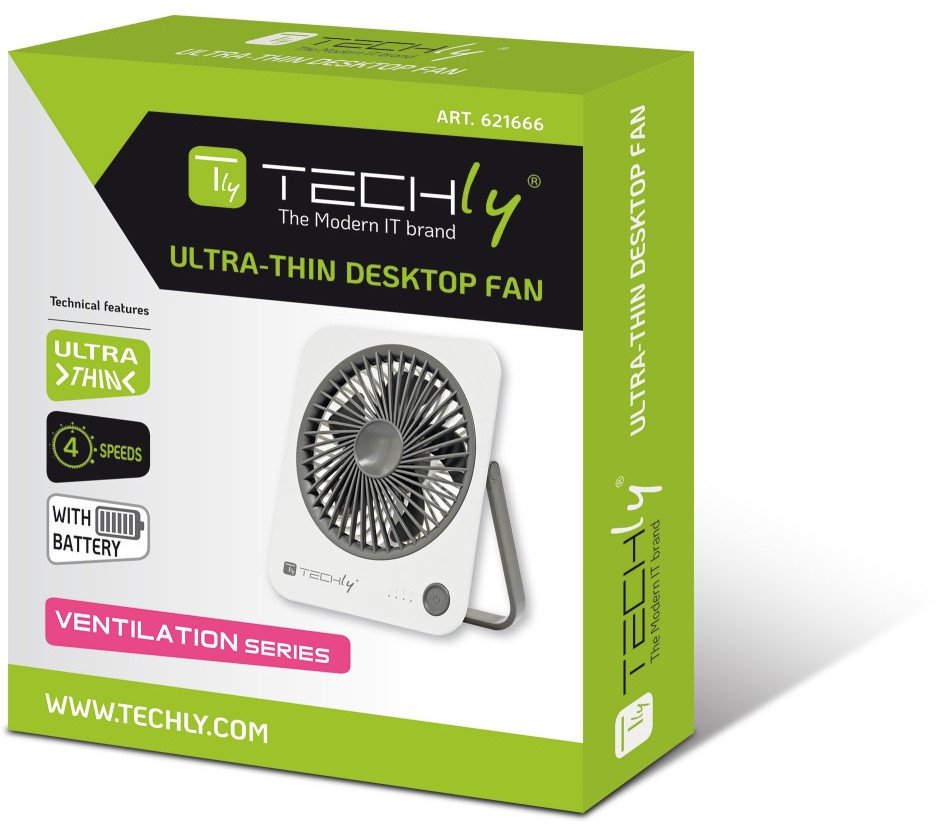 Ventilator tavoline Techly IC-FAN-DSK1WG, portativ, me bateri, i bardhë